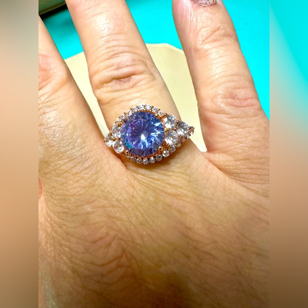 Brand New! Rose Gold Tanzanite With Cubic Zirconia Over Sterling Silver